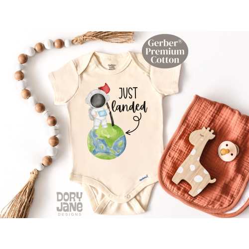 Just Landed Baby ONESIES® Brand Bodysuit Space ship Baby Bodysuit Astronaut Baby Outfit Baby Shower Gift Premium Cotton Funny Baby Bodysuit
