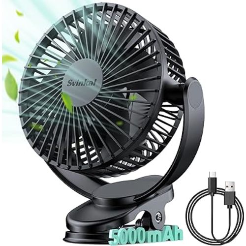 Clip on Fan, 5000mAh USB Charging Portable Battery Fans, 6Inch Quiet USB Personal Desk Fan, 3 Speeds, 720° angle adjustment, Small Stroller Fan for home office dormitory.