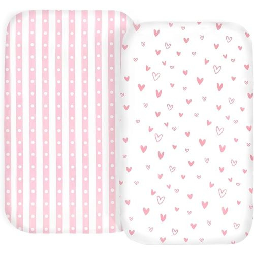 100% Organic Cotton 2 Pk Bedside Sleeper Bassinet Fitted Mattress Sheets Perfectly Compatible with Mika Micky, Baby Delight, Ronbei, Chicco, Cloud Baby, AMKE, Angelbliss, Arm's Reach, Plus. Girl