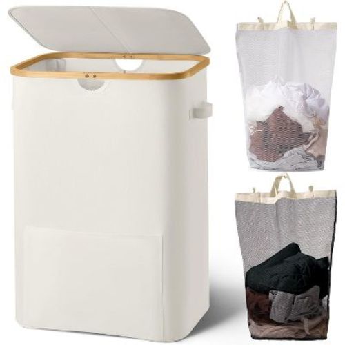 Laundry Basket with Lid,Collapsible Clothes Hampers for Laundry with Handles and Removable Inner Bag,Large Hamper