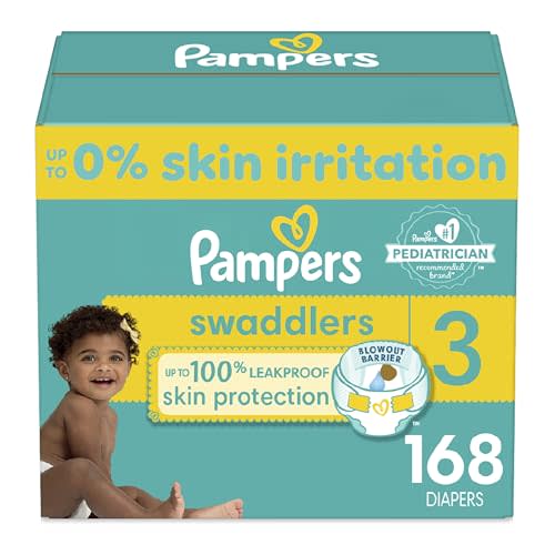 Pampers Swaddlers Diapers - Size 3, One Month Supply (168 Count), Ultra Soft Disposable Baby Diapers