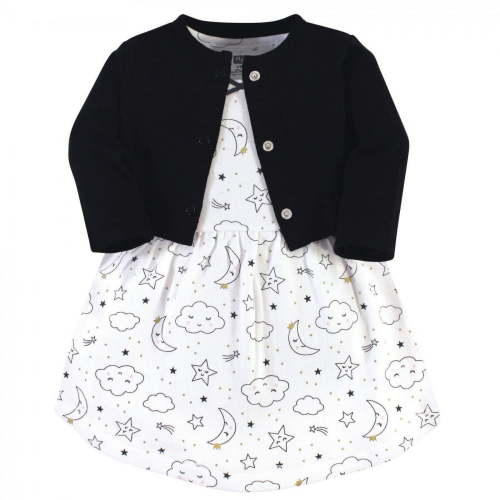 Hudson Baby Infant and Toddler Girl Cotton Dress and Cardigan 2pc Set, Dreamer, 2 Toddler