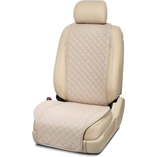 IVICY Linen Car Seat Cover for All Seasons Soft & Breathable Front Premium Covers with Non-Slip Protector Universal Fits Most Automotive, Van, SUV, Truck - 1 Unit - Light Beige