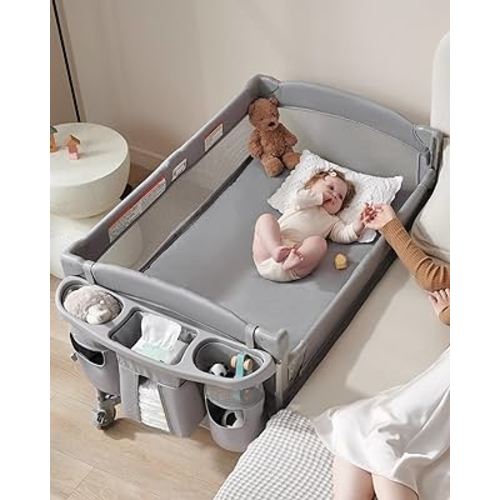 Baby 4 in 1 Bassinet Bedside Sleeper, Baby Bedside Crib Sleeper, Playard, Portable Diaper Changing Table, Baby Bassinet for Newborn Baby