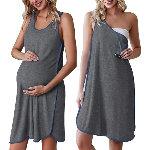 Ekouaer Labor and Delivery Gown for Hospital 3 in 1 Nursing Dress Sleeveless Maternity Snap Button Breastfeeding Nightgown