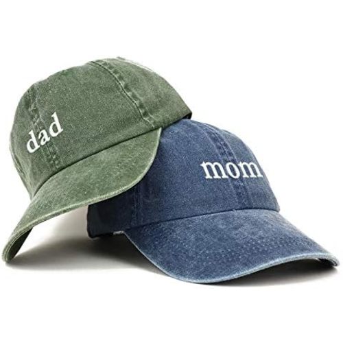 Trendy Apparel Shop Mom and Dad Pigment Dyed Couple 2 Pc Cap Set