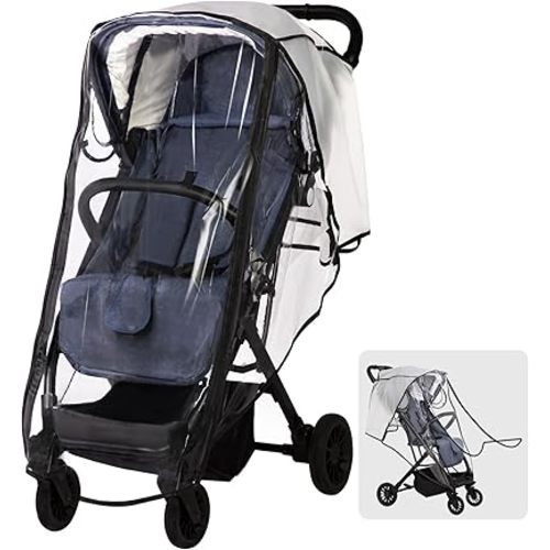 Universal Stroller Rain Cover, Clear Breathable Weather Shield with Waterproof Zipper, 4 Seasons Protection (XL)