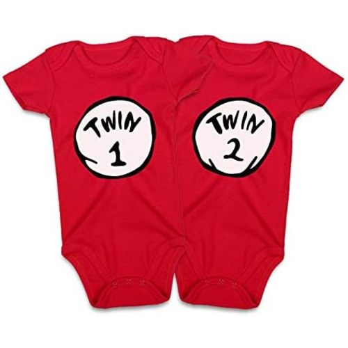DEFAHN Funny Twins Baby Bodysuits Boys Girls Rompers 2 Pack Twin Matching Clothes Outfits for Newborn Infant