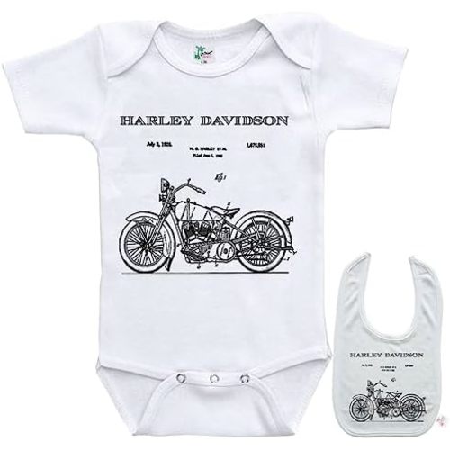 Harley Patent Print Motorcycle Newborn Infant outfit Baby bodysuit onesie & bib