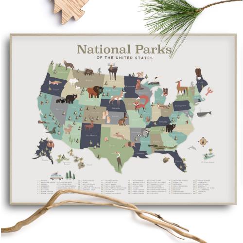 National park map print poster for nursery or kids room. Great baby shower gift. Wall decor art. Great reviews! Mom&#39;s and kids love this map