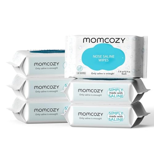 Baby Wipes, Momcozy Saline Nose and Face Baby Wipes, Made Only With Natural Saline, Mild and Non-irritating, 100% Biodegradable, Unscented & Hypoallergenic for Sensitive Skin, Portable, 180 Count (Packs of 6) - 180 Count (Pack of 6)
