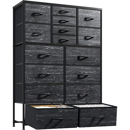 57“H Dresser for Bedroom with Drawers, Fabric Dressers & Chests of Drawers, Large Black Dresser with Sturdy Metal Frame, Wood Top,Entryway, Hallway