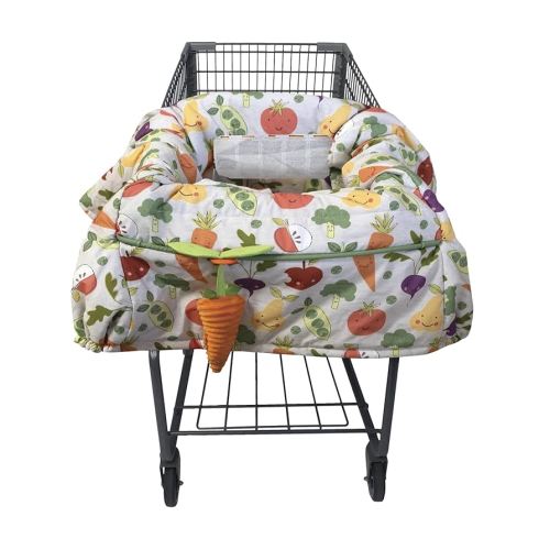 Boppy Shopping Cart Cover, Farmer’s Market Veggies, Cart Cover for Babies with Soft 360-Degree Coverage, Safety Harness, and SlideLine Toy Tether with Plush Carrot Included, 6mo+