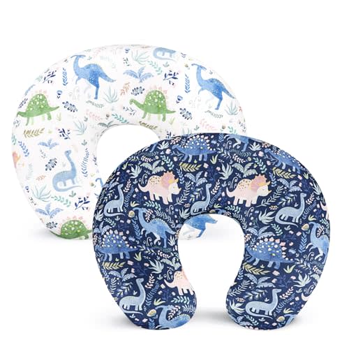 Pea Pod Nursing Pillow Cover 2 Pack Soft & Adorable Slipcovers for Breastfeeding Pillows, Comfortable Stretchy Feeding Pillow Covers for Baby Girls Boys Newborn, Removeable Pillow Case (Dinosaur)