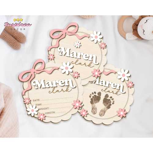 Baby Birth Stats Sign, Coquette Bow Baby Name Announcement Sign, Hospital Baby Girl Name Sign, Baby Shower Gift, Nursery Decor, Wooden Sign