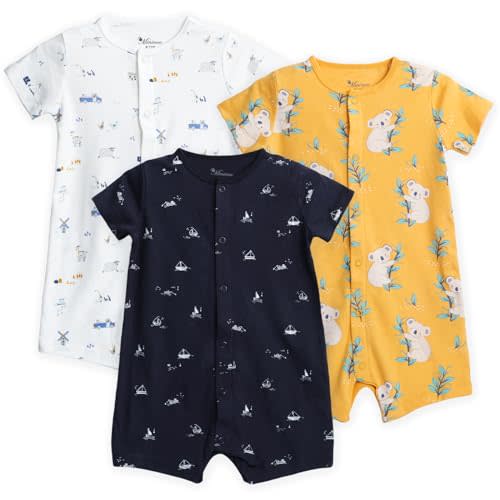 Minicoco 3-Pack 100% Cotton Baby Boy Rompers,0-24Months Short Sleeve Toddler Romper,Breathable Spring/Summer Clothes