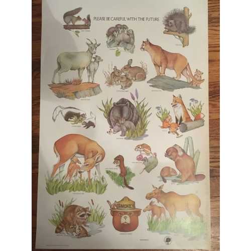 Vintage Smokey Bear Forest Babies Poster