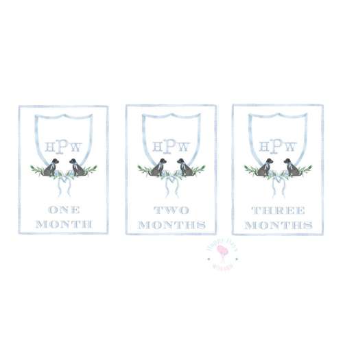 Watercolor Black Lab Monogram Crest Milestone Cards | Blue | Baby Boy | Milestone Photos | Digital | Custom Options Available Upon Request