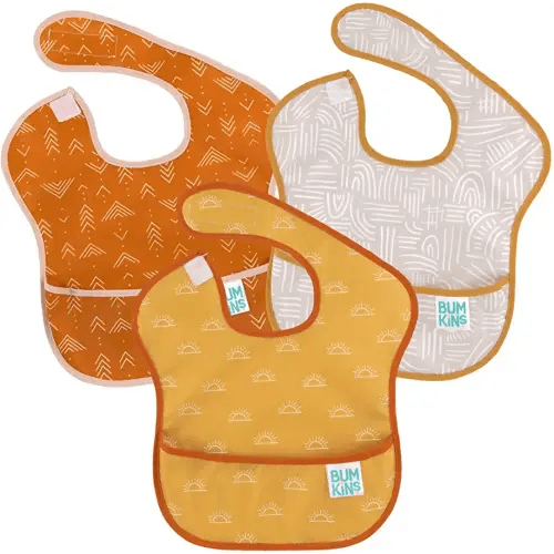 Bumkins Bibs for Girl or Boy, SuperBib Baby and Toddler for 6-24 Months, Essential Must Have for Eating, Feeding, Baby Led Weaning Supplies, Mess Saving Catch Food, Waterproof Fabric 3-pk Desert Boho