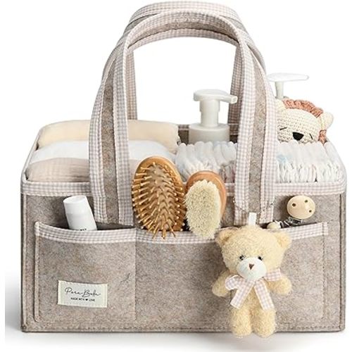 PeraBella Diaper Caddy Organizer with Handle, Baby Shower Gifts Basket Bag, Registry Search Must Haves Items, Nursery Storage Organizer for Newborn Girl Boy, Baby Bag Essentials, Car Diaper Caddy Cart