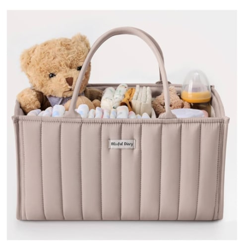 Blissful Diary Baby Diaper Caddy Organizer, Stylish Storage Basket for Newborn Essentials and Diaper Station, Gift for Baby Shower and Registry Must-Have, Sage Green