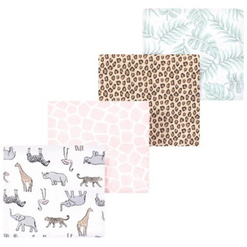 Luvable Friends Hudson Baby Flannel Receiving Blankets 4pk, Pink Safari Fun