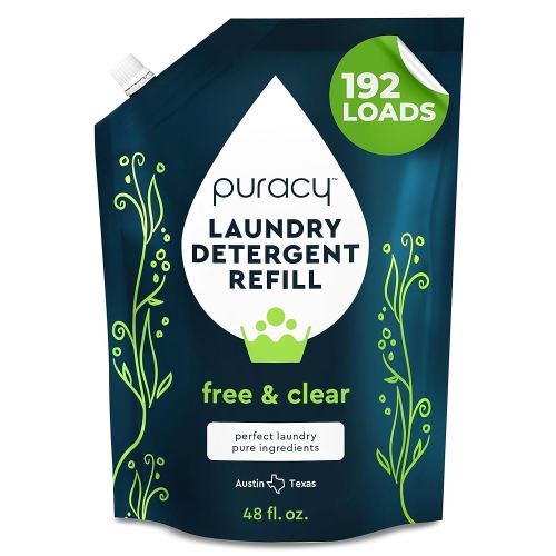 Puracy Laundry Detergent Refill - Enzyme-Powered Liquid Detergent Concentrate, Natural Laundry Detergent Seen on TikTok, Non-Toxic (Free & Clear, 48 fl oz, 192 Loads)