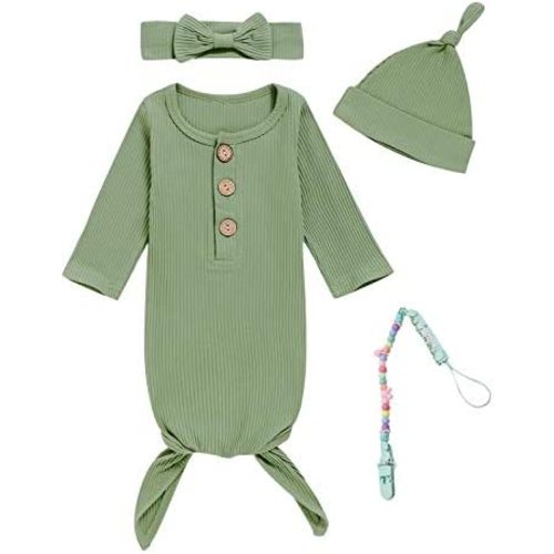 Newborn Cotton Nightgowns Neutral Baby Knotted Sleeper Baby Coming Home Outfit