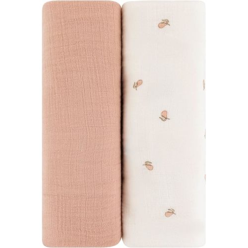 Ely's & Co. Muslin Swaddle Blanket 2-Pack — 100% Cotton Muslin Extra-Large Swaddle Blankets (47” x 47”) Solid + Printed (Pink Pear)