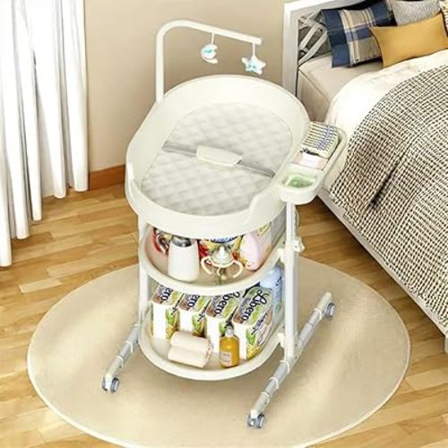 Diaper Changing Station, Portable Changing Table for Baby, Diaper Changing Table with Storage Drawers, Waterproof Baby Changing Station with Wheels and Adjustable Height for Newborn Infant and Toddler
