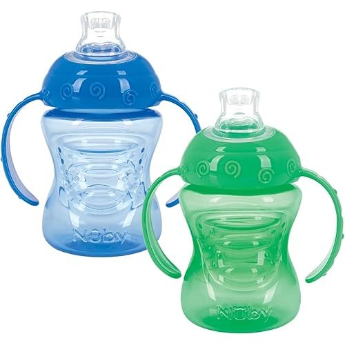 2 Pack Sippy Cups with Soft Spout - 10 Oz Toddler Cups Spill Proof with Easy Grip - BPA Free & Dishwasher Safe (Blue & Green)