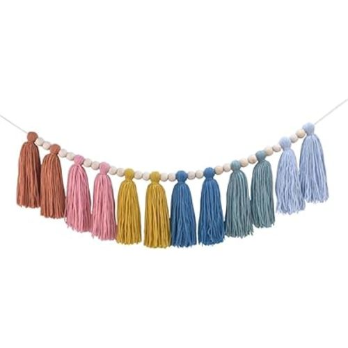 DrCor Boho Earthy Rainbow Tassel Garland – Neutral Yarn Wall Hanging for Calm Classroom, Montessori Nursery, Kids Bedroom, Baby Shower, Birthday Party & Cozy Home Decor