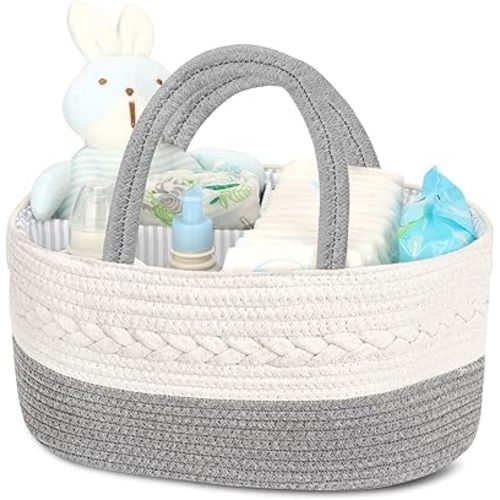 Maliton Diaper Caddy Organizer for Baby Boy- Cotton Rope for Changing Table, Nursery Storage, Newborn Baby Must Have Items