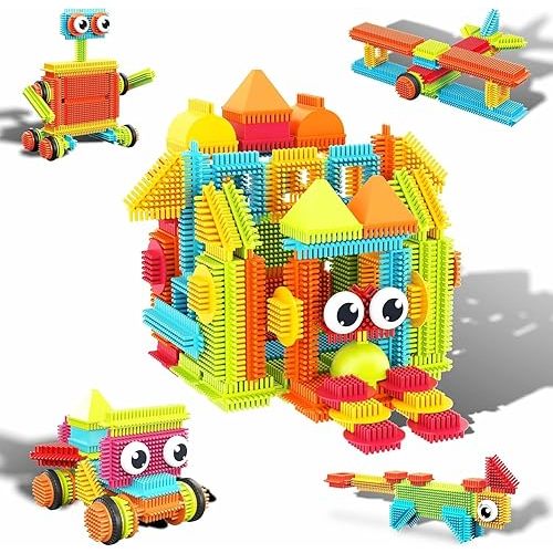 PicassoTiles 120pcs Hedgehog Interlocking Building Blocks Tiles Construction Toy Set Learning Playset STEAM Development Preschool Kindergarten Toy for Kids Age3+ PTB120