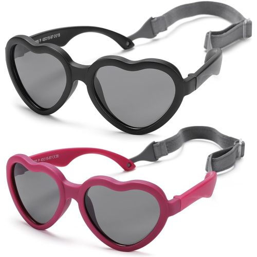 Flexible Heart Shaped Baby Polarized Sunglasses with Strap Adjustable Toddler & Infant Age 0-24 Months