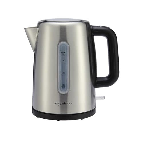 Amazon Basics Electric Stainless Steel Kettle for Tea and Coffee, BPA-Free, Fast Boiling, Auto Shut-Off, 1.8 Quarts, 1500W, Black and Silver