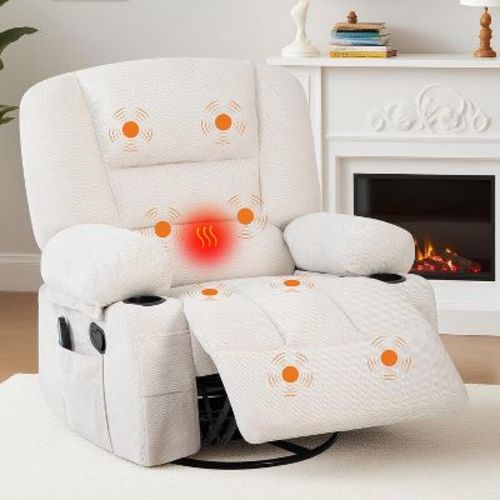 360° Swivel Rocking Chair with Massage and Heating, Glider Recliner Chairs with Storage and Cup Holder,for Living Room, Bedroom, Nursery
