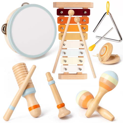 Toddler Musical Instruments Set Montessori Wooden Percussion Instruments Toy for 1 2 3 Year Old Kids