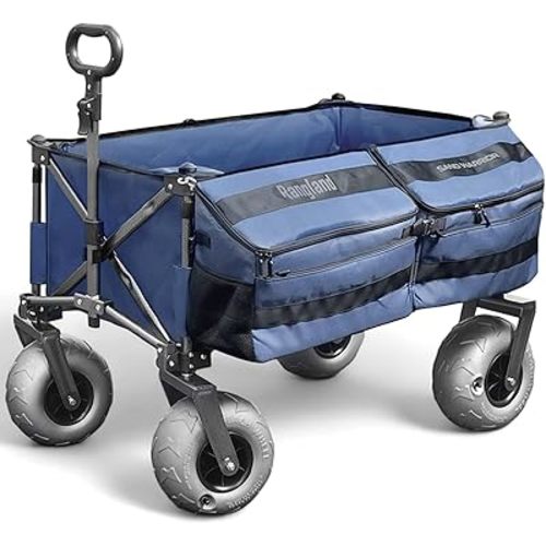 Ultimate Beach Wagon with Big Wheels for Sand and Removable Cooler, Foldable All-Terrain Heavy Duty Folding Cart with Balloon Air Tires, Large Dual-Compartment Outboard Carrier (34L)