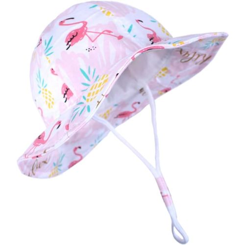 Durio UPF 50+ Sun Protection Wide Brim Baby Girl Sun Hat Cute Summer Beach Baby Sun Hat Baby Girl Hats - 3-6 Months - A Pink Flamingo