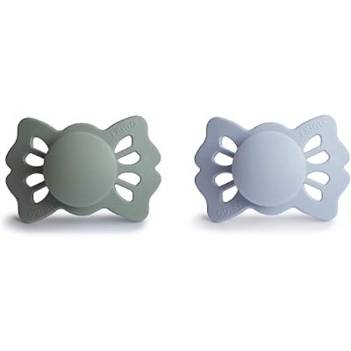 FRIGG Lucky Symmetrical SilkySoft Silicone Baby Pacifier | Made in Denmark | BPA-Free (Sage/Powder Blue, 0-6 Months)