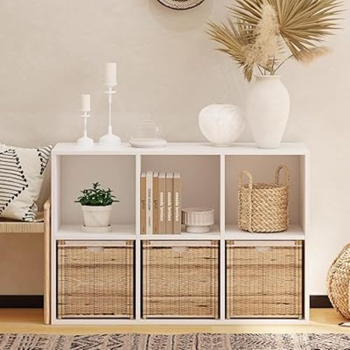 Wooden 6 Cube Storage Organizer with Closed Back Panel,White Cube Shelf Heavy Duty Cubby Storage Organizer with Compartments for Living,Display Shelf,Shelf,Bookshelf