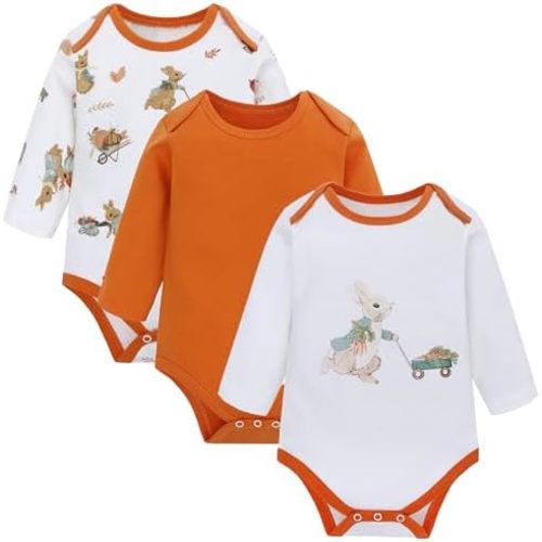 LAT 3 Pcs Baby Footie Pajamas,Infant Girls Boys One-Piece Footies Sleeper Newborn Cotton Sleepwear Outfits,zipper design