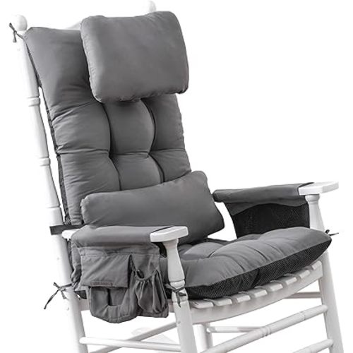 CZL Rocking Chair Cushion Indoor with Storage Glider Rocker Replacement Cushions with 2-in-1 Headrest and Lumbar Pillow for Nursery and Napping
