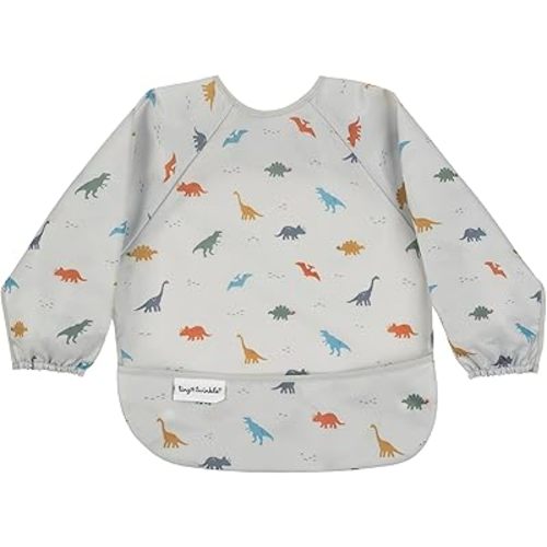 Tiny Twinkle Mess Proof Baby Bib,Waterproof Smock Baby Bib for Eating,Machine Washable Long Sleeve Bib,Baby Led Weaning,Toddler Bib,BLW Supplies(Dinosaur, Small 6-24 Months)