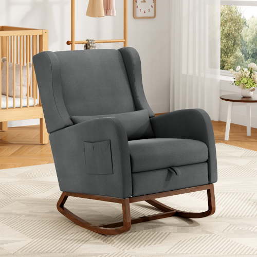 Someet Nursery Rocking Chair, Upholstered Glider Rocker Chair with Tufted Thick Backrest for Living Room, Nursery, Bedroom, Dark Gray