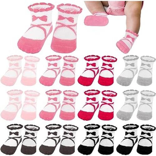 Toulite 12 Pairs Preemie Socks Baby Girls Boys Premature Ruffle Turn Cuff Cotton Sock Hospital NICU for Preemie Newborn
