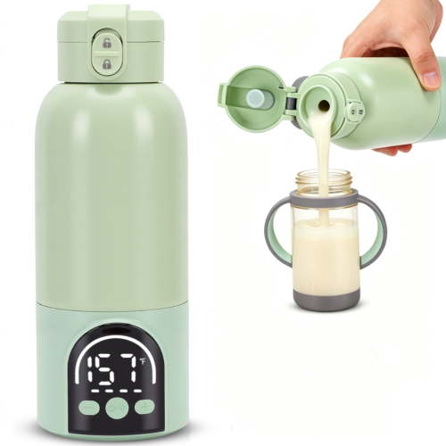 Portable Milk Warmer for Travel – Adjustable Temperature for Breast Milk & Water,Baby Bottle Warmer with Night Light, 17 Ounces,Green