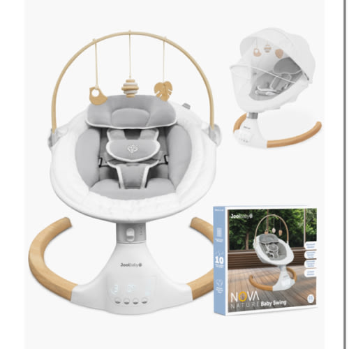 Jool Baby Nova Nature Baby Swing for Newborns – Natural Wood Toys, Electric Motorized Infant Swing, Bluetooth Music