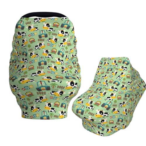 Muishi Funny Cow in Farm Yard Baby Car Seat Covers Carseat Canopy Soft Infant Stroller Cover Nursing Breastfeeding Covers for Girls Boys Newborn